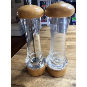 Vintage Olde Thompson Wood Lucite Acrylic Salt Shaker & Pepper Mill 8" Tall